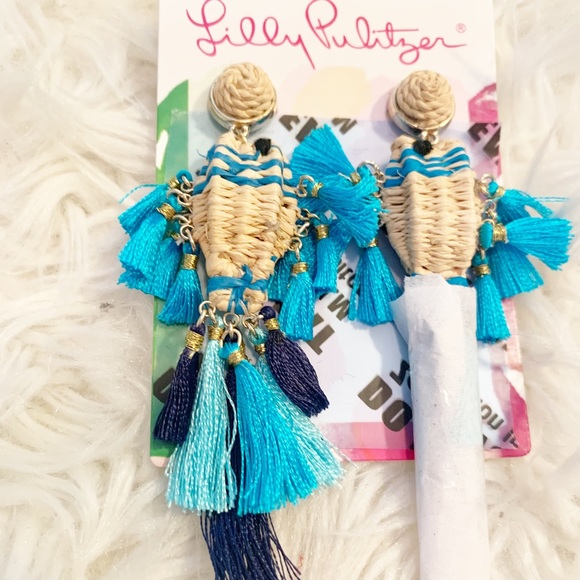 Lilly Pulitzer GWP Fishy Kiss Raffia Silk Tassel Earrings- NWT - Picture 10 of 16